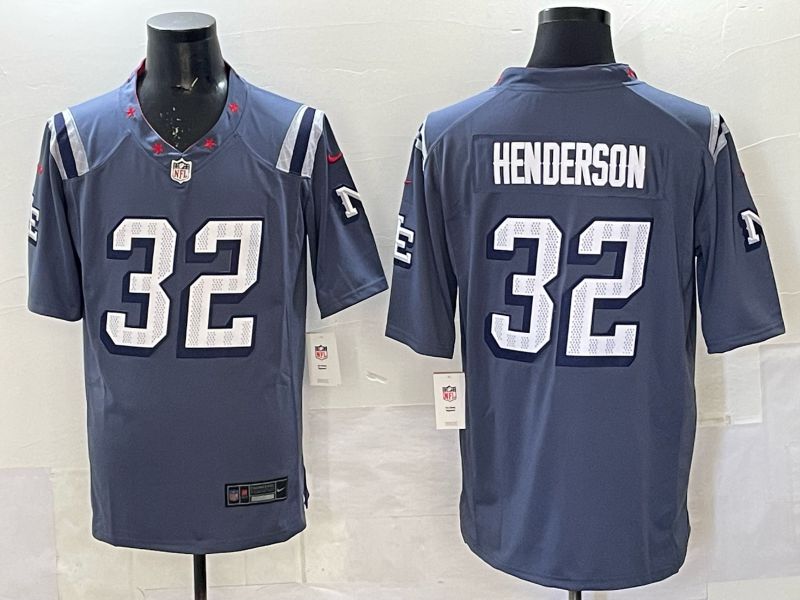 Men 2025 New England Patriots 32 Henderson blue 5th generation Throwback Nike Limited NFL Jersey style 001